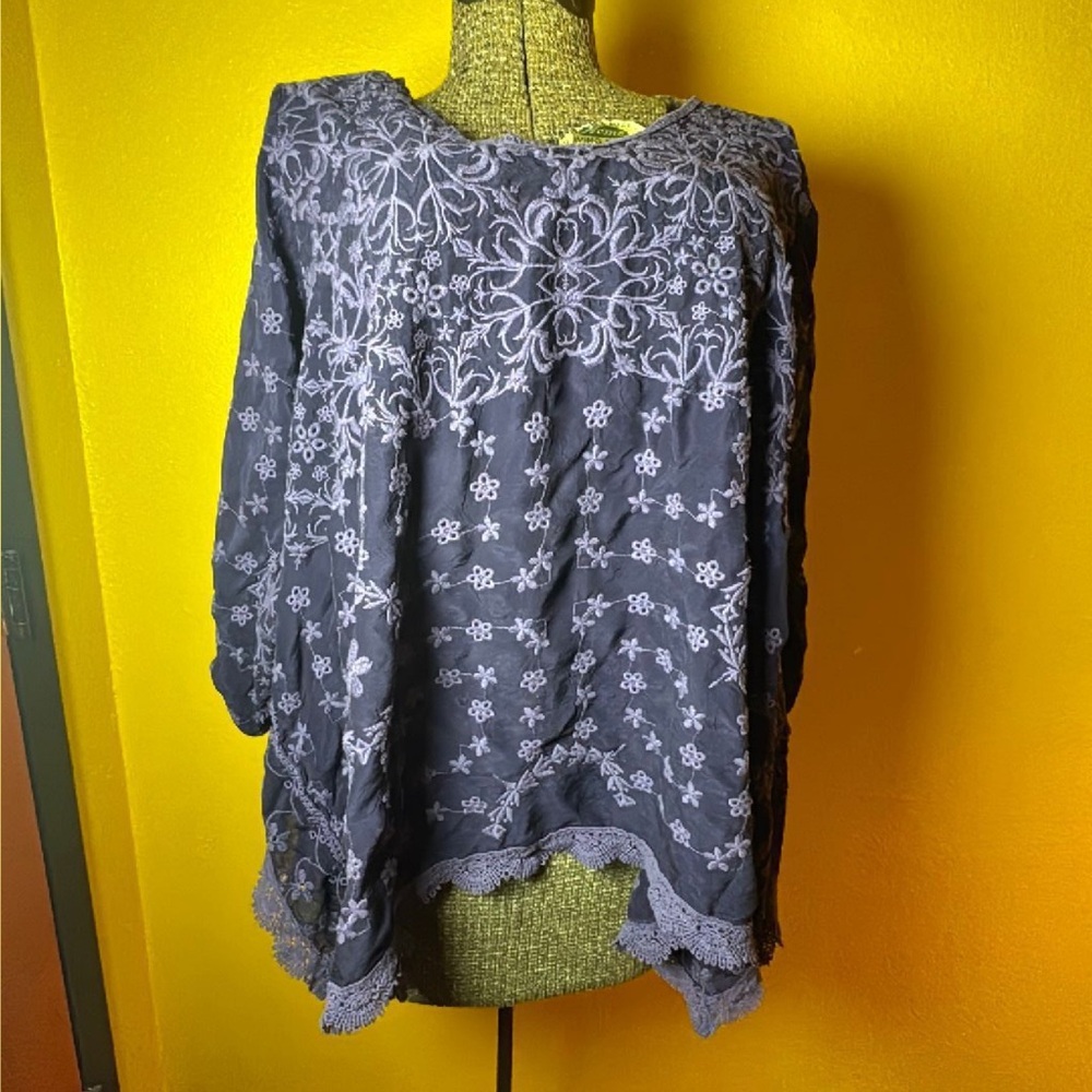 Embroidered Navy Blue Women's Top